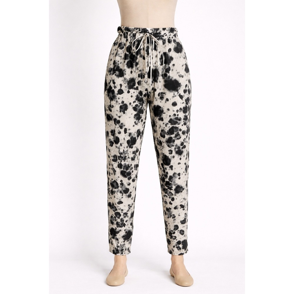 Bassike Womens Pants Tie‎ Dye Paperbag Waist Tapered White Black Size 1
